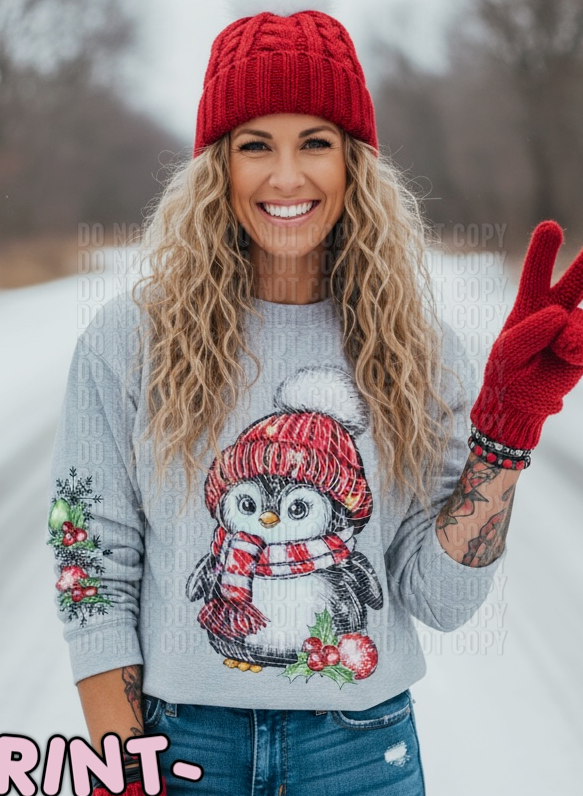 DTF Transfer Christmas Penguin W/Sleeve