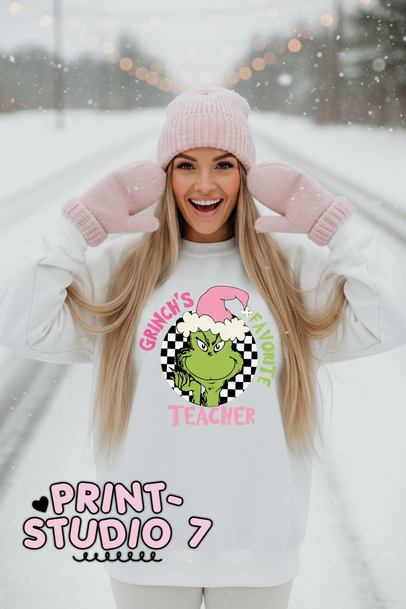 DTF Transfer Green's Favorite Teacher Pink