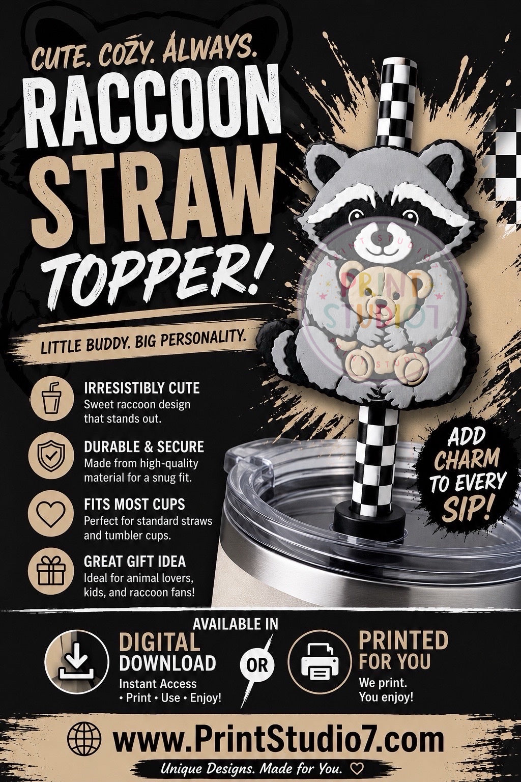 Straw Topper Teddy Coon