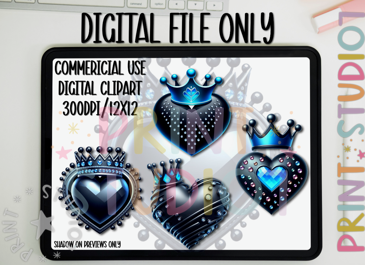 DIGITAL: Clipart Crawn Heart Blue_Set1
