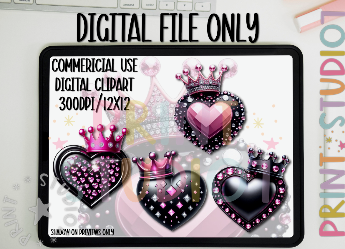 DIGITAL: Clipart Crawn Heart Pink_Set1