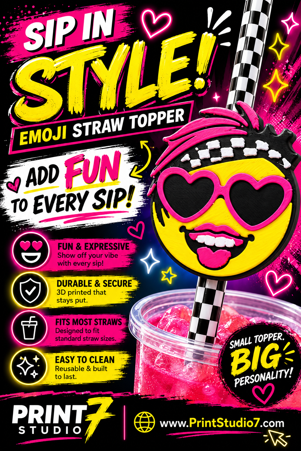 Straw Topper Smiley Emoji