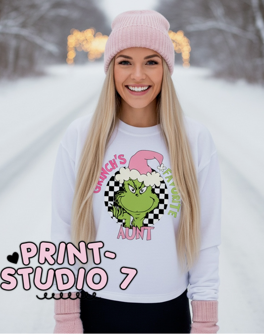 DTF Transfer Green's Favorite Aunt Pink