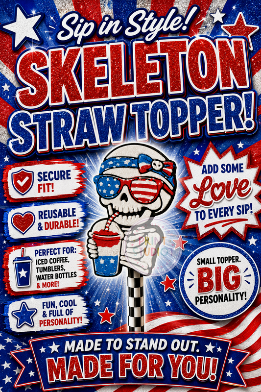 Straw Topper Patriotic Skeleton