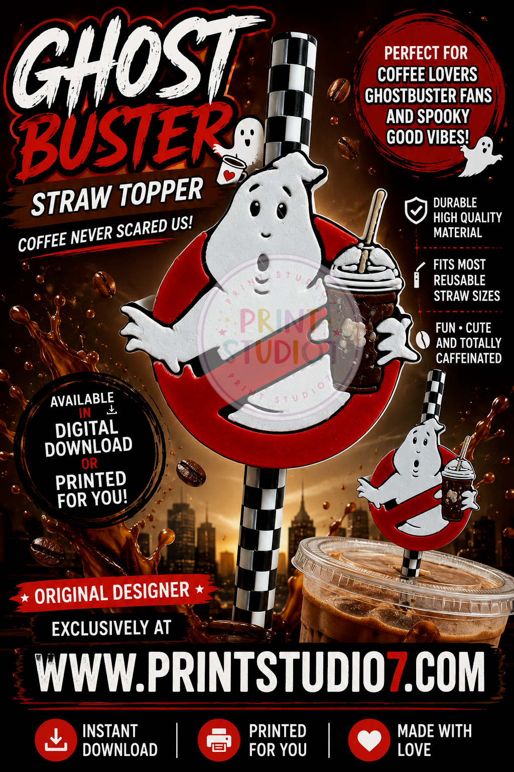 Straw Topper Ghost Coffee