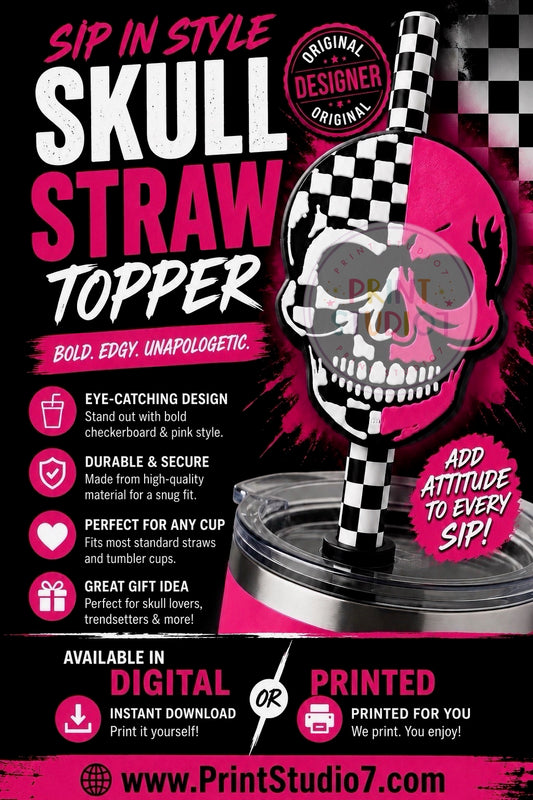 Straw Topper Red Skull Check
