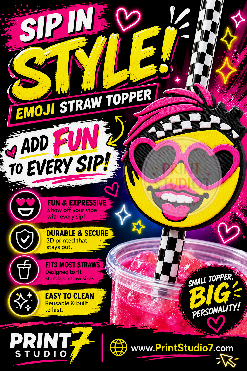 Digital Smiley Straw Topper
