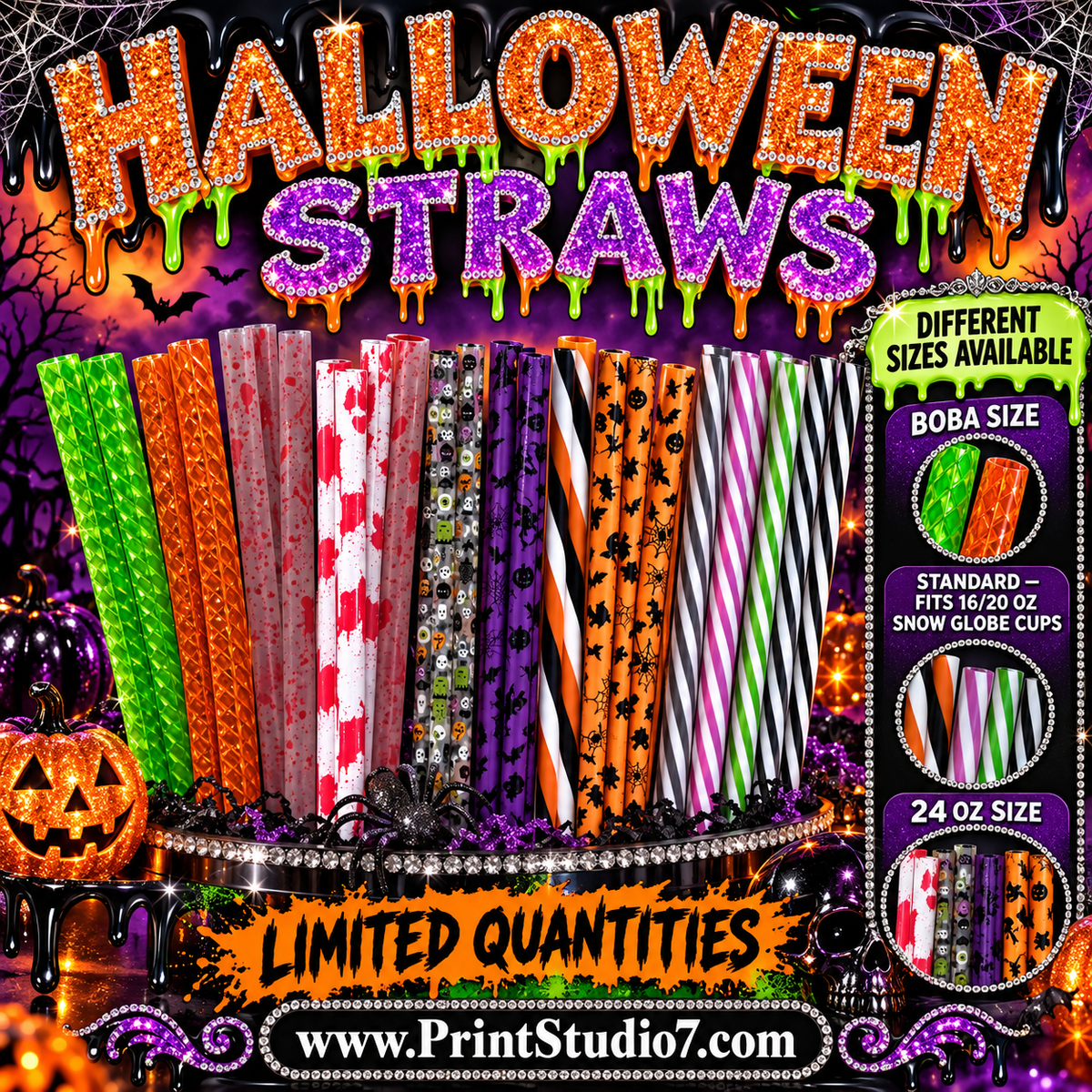 Straws: Halloween Theme - Orange