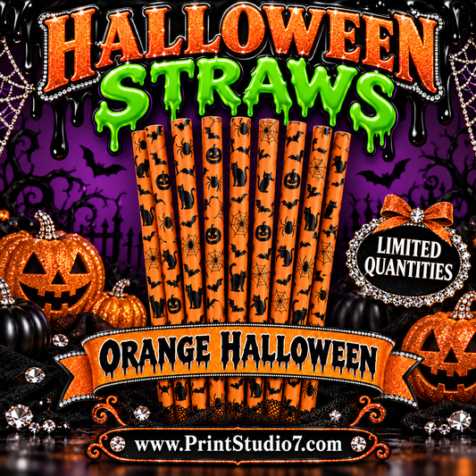 Straws: Halloween Theme - Orange/Black
