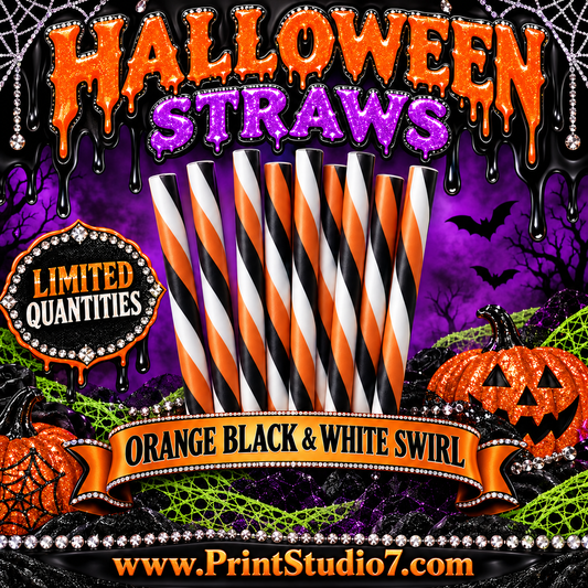 Straws: Halloween Theme - Orange/Black/White Stripe