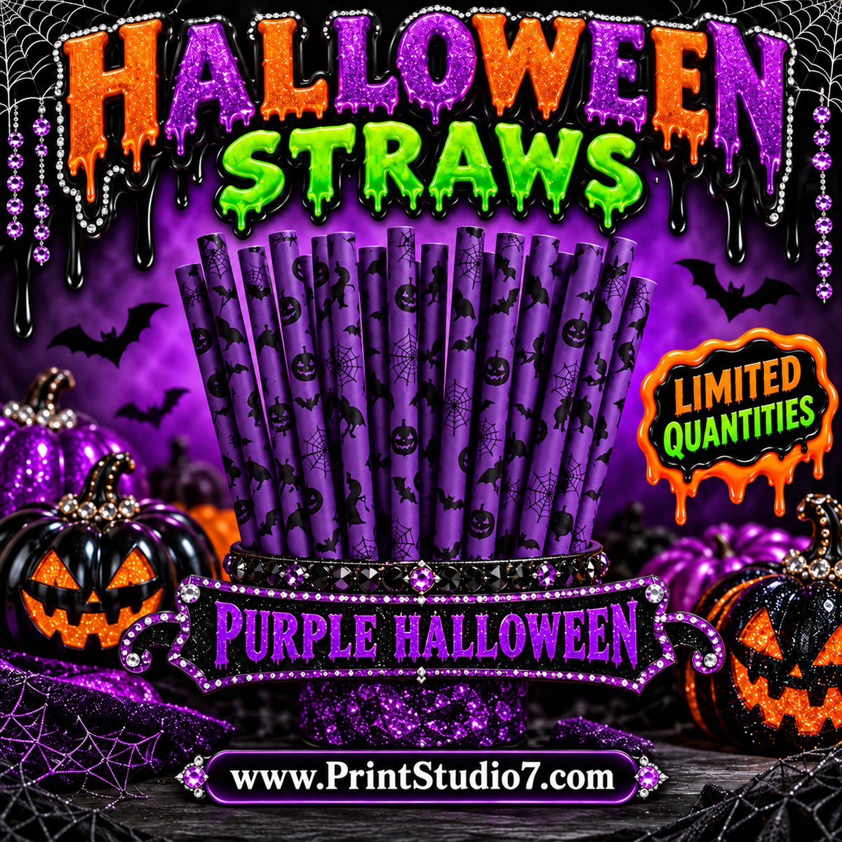 Straws: Halloween Theme - Purple/Black