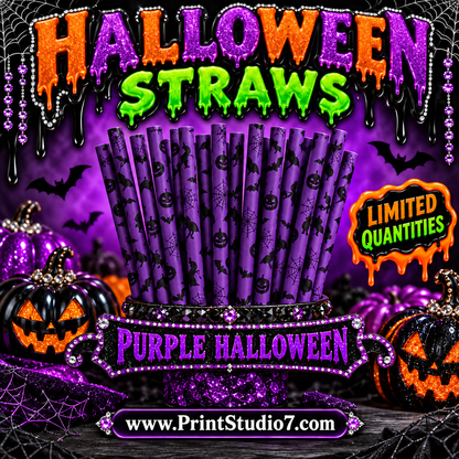 Straws: Halloween Theme - Purple/Black