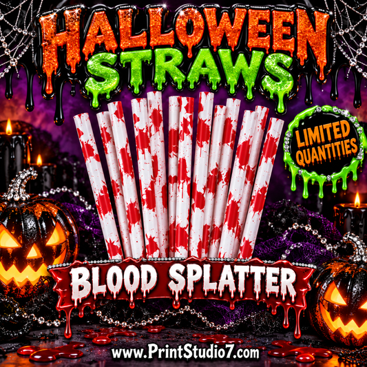 Straws: Halloween Theme - White With Blood Splatter