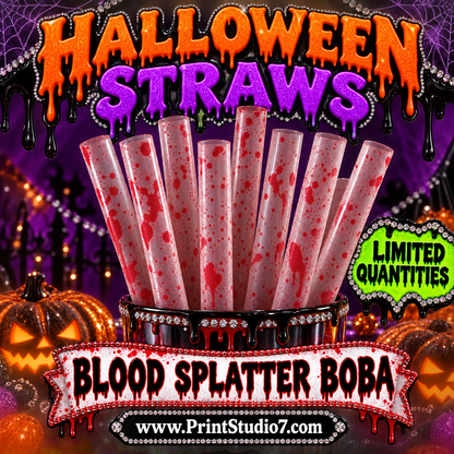Straws: Halloween Theme - Boba Clear With Blood Splatter