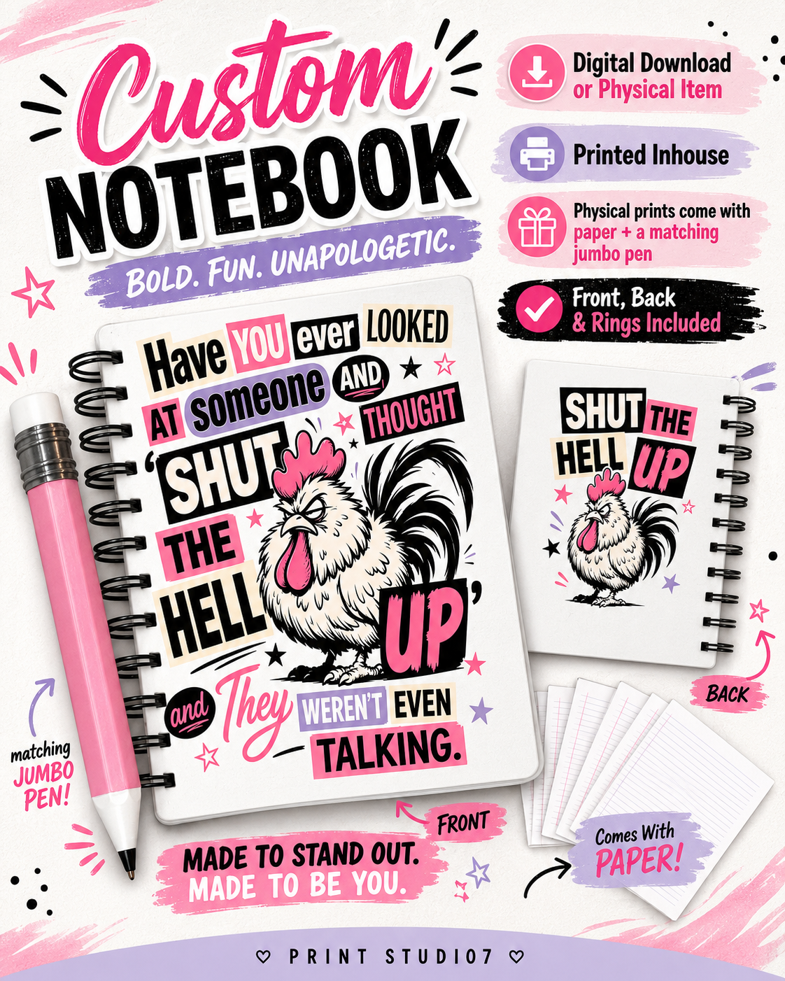 Shut The Hell Up Chicken Talk Notebook