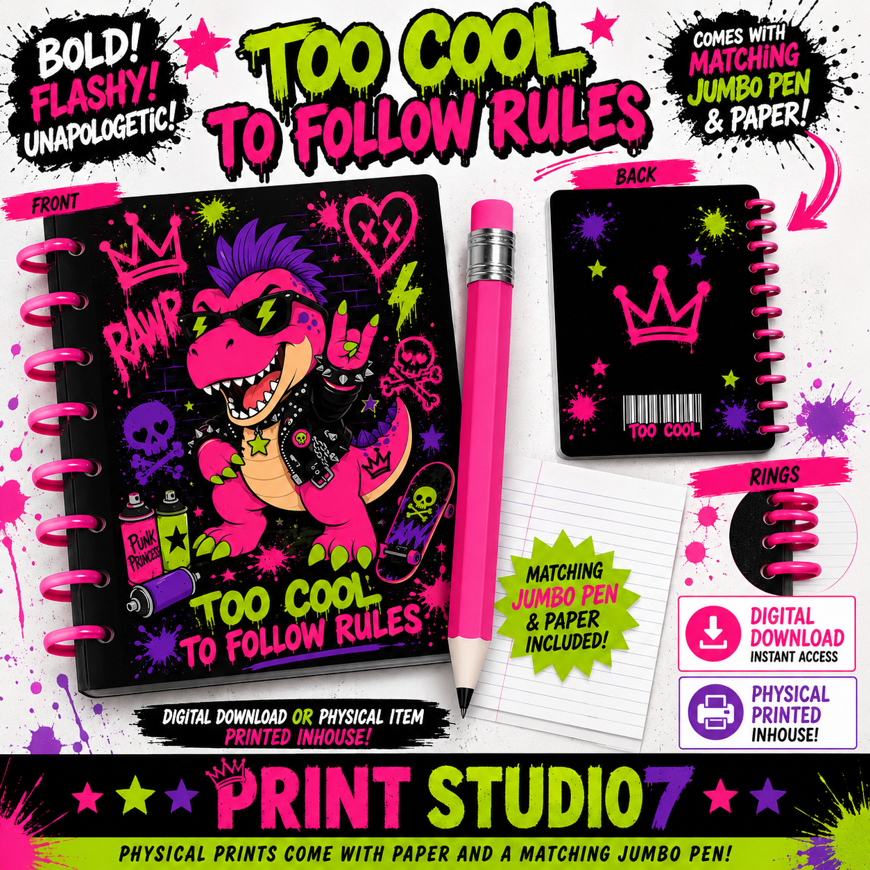 Too Cool To Follow Rules Dino Notebook
