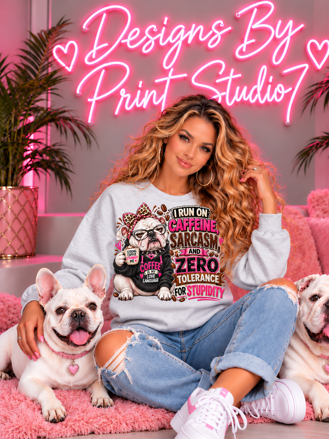 Bulldog - I Run On Caffeine Sarcasm Zero Tolerance For Stupidity SWEATSHIRT