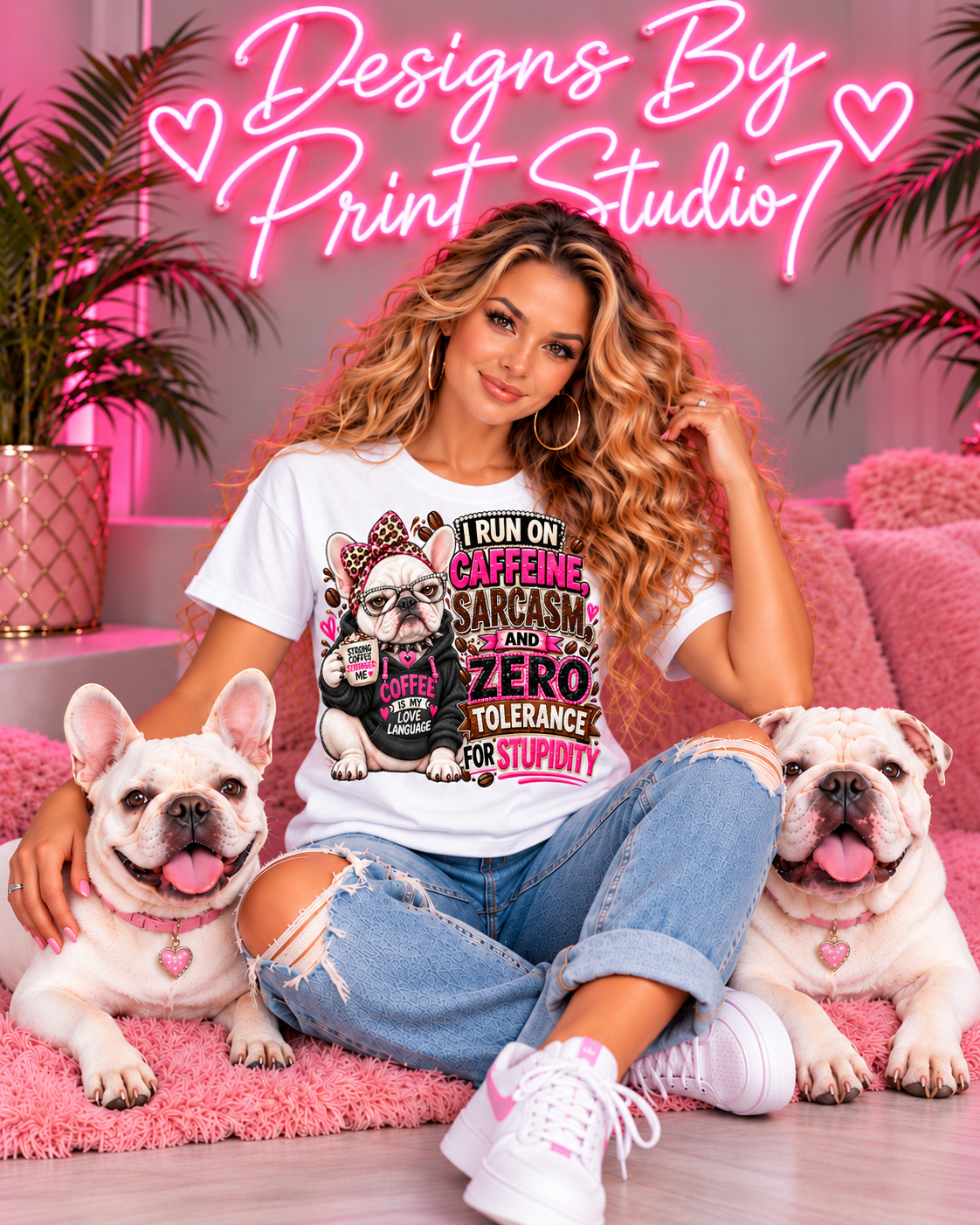 Frenchie I Run On Caffeine And Sarcasm T-SHIRTS